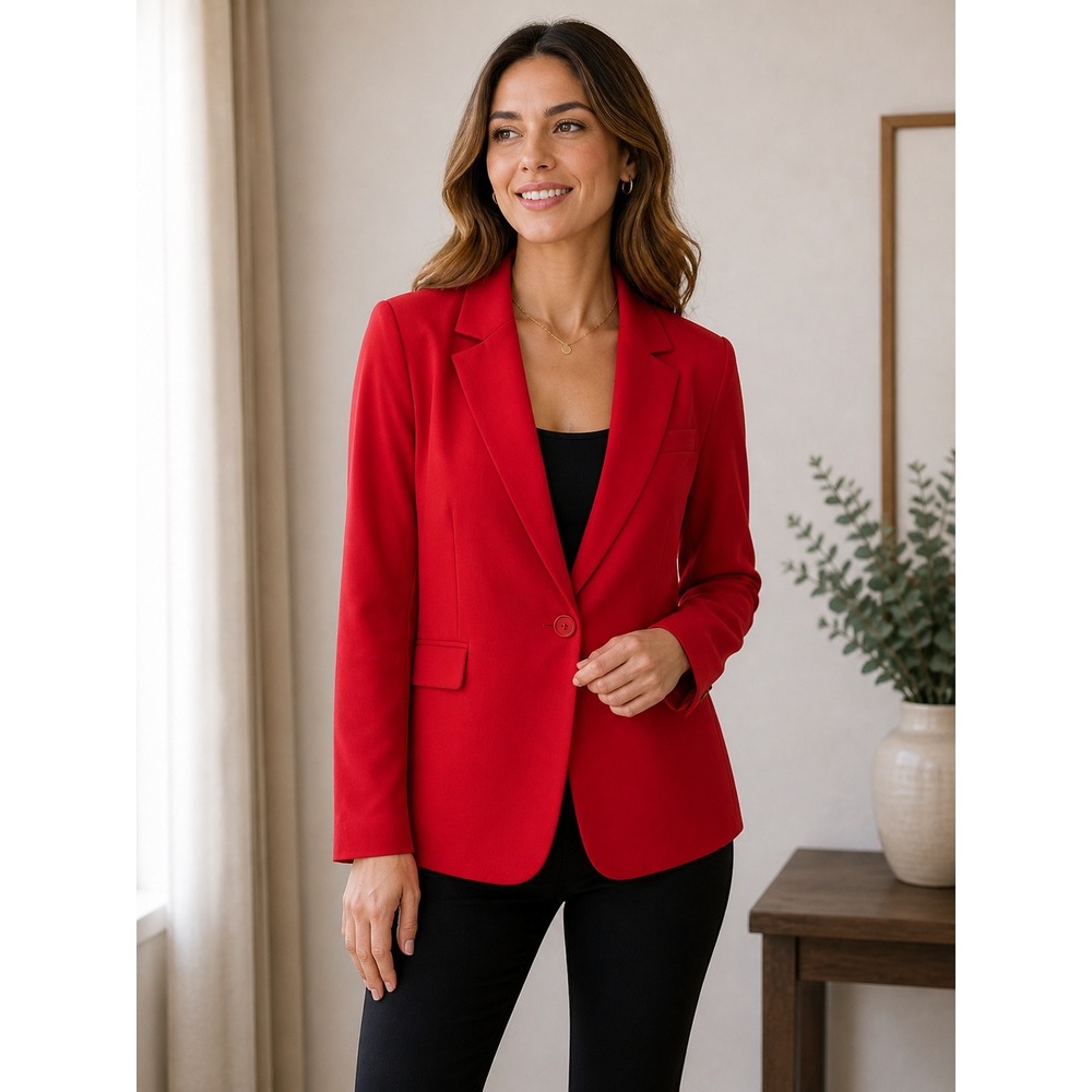 Dalia Womens Red Single Button Tailored Blazer Jacket Size Large Striped Lining
